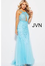 Jovani JVN33695 Beaded Gown Aqua Size 4 Low Back