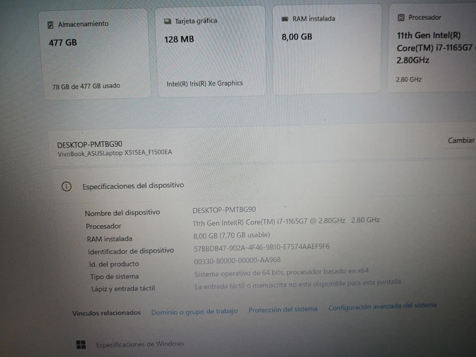 portatil asus VivoBook 15 (F1500, 11th gen Intel - Imagen 2 de 4