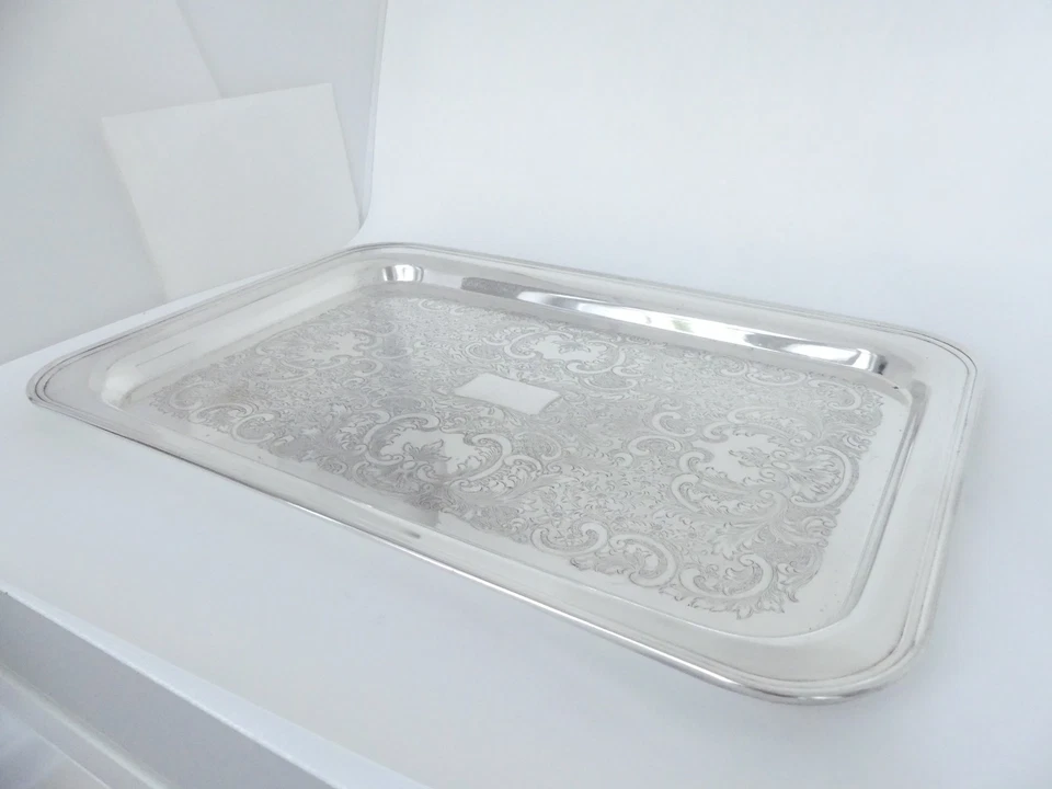 ♛ Rechteckiges englisches Tablett "Manor House" - 48 x 33 cm - versilbert ♛ - Bild 2 von 4