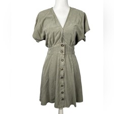 Quince Olive Green Fit & Flare Summer Spring Front Tie Button Down Dress Small