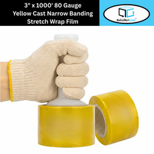 3" x 1000' 80 Gauge Cast Narrow Banding Stretch Wrap Yellow Shrink Film 36 RLS