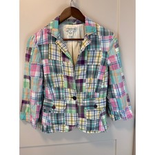 Bamboo Traders Patchwork Plaid Quilt Blazer Pink/Green Boho Grandma Chic Size M