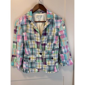 Bamboo Traders Patchwork Plaid Quilt Blazer Pink/Green Boho Grandma Chic Size M