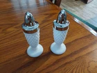 NICE SET of  Vintage Salt & Pepper Shakers White Hob Nob Milk Glass Silver Caps