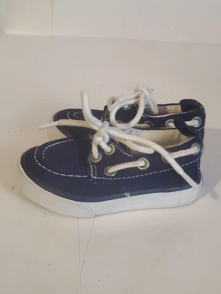 Zapatos de barco Gymboree para niños pequeños talla 4 | Azul marino de lona con corbata de encaje informales... Foto 3 de 4