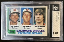 1982 Topps Orioles Future Stars Bob Bonner Cal Ripken Jr Schneider RC #21 BGS 8