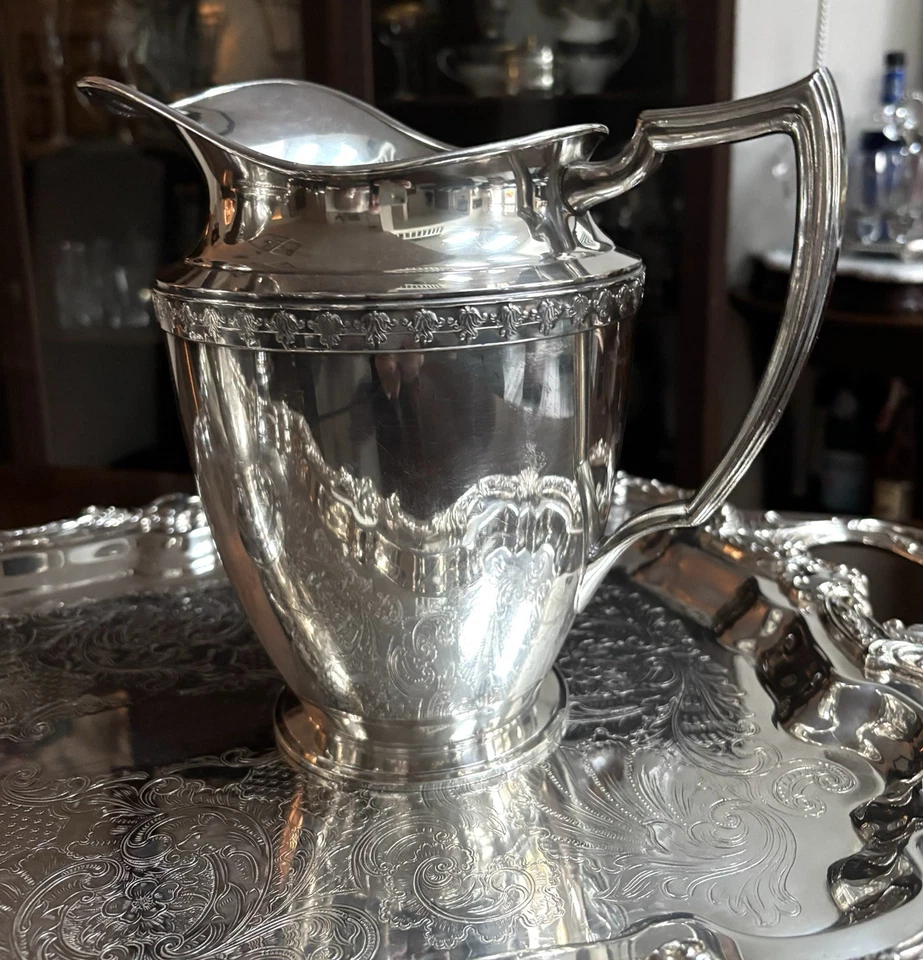 Vintage Wm. "Jarra de agua plateada A Rogers Scroll Trim 8""" Foto 4 de 4