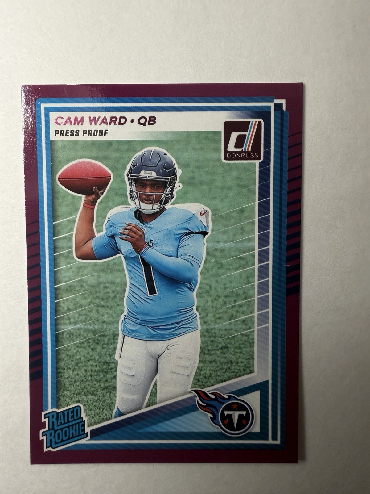 2025 Donruss 2025 Purple Press Proof Rated Rookie Cam Ward Titans Rookie