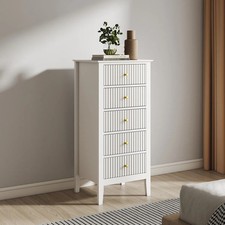 Tall 5 Drawer Bedside Table - Hales White Range