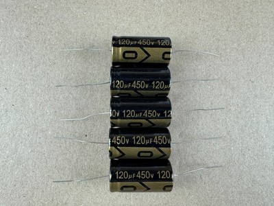 5pc Electrolytic Capacitor Axial 2000hr +105  RoHS 120uF 450V φ22x41mm Supertech