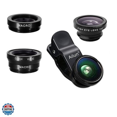 Phone Lens,by ,3 in 1 Clip on 180 Degree Fish Eye Lens+0.65X Wide Angle+10X M...