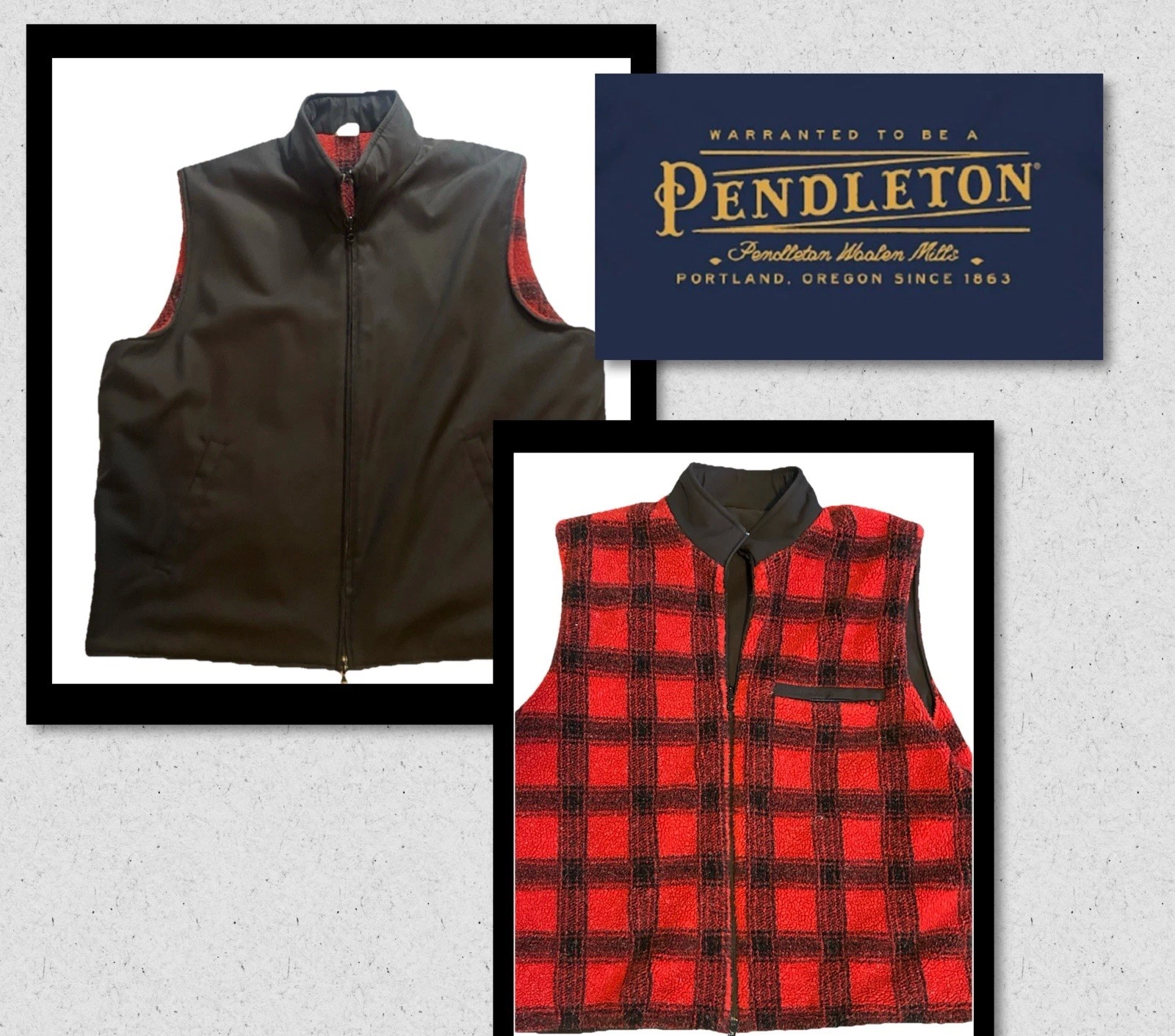 Pendleton Men’s Size XL Black (and Plaid) Vest Full Zip - Warm - Reversible
