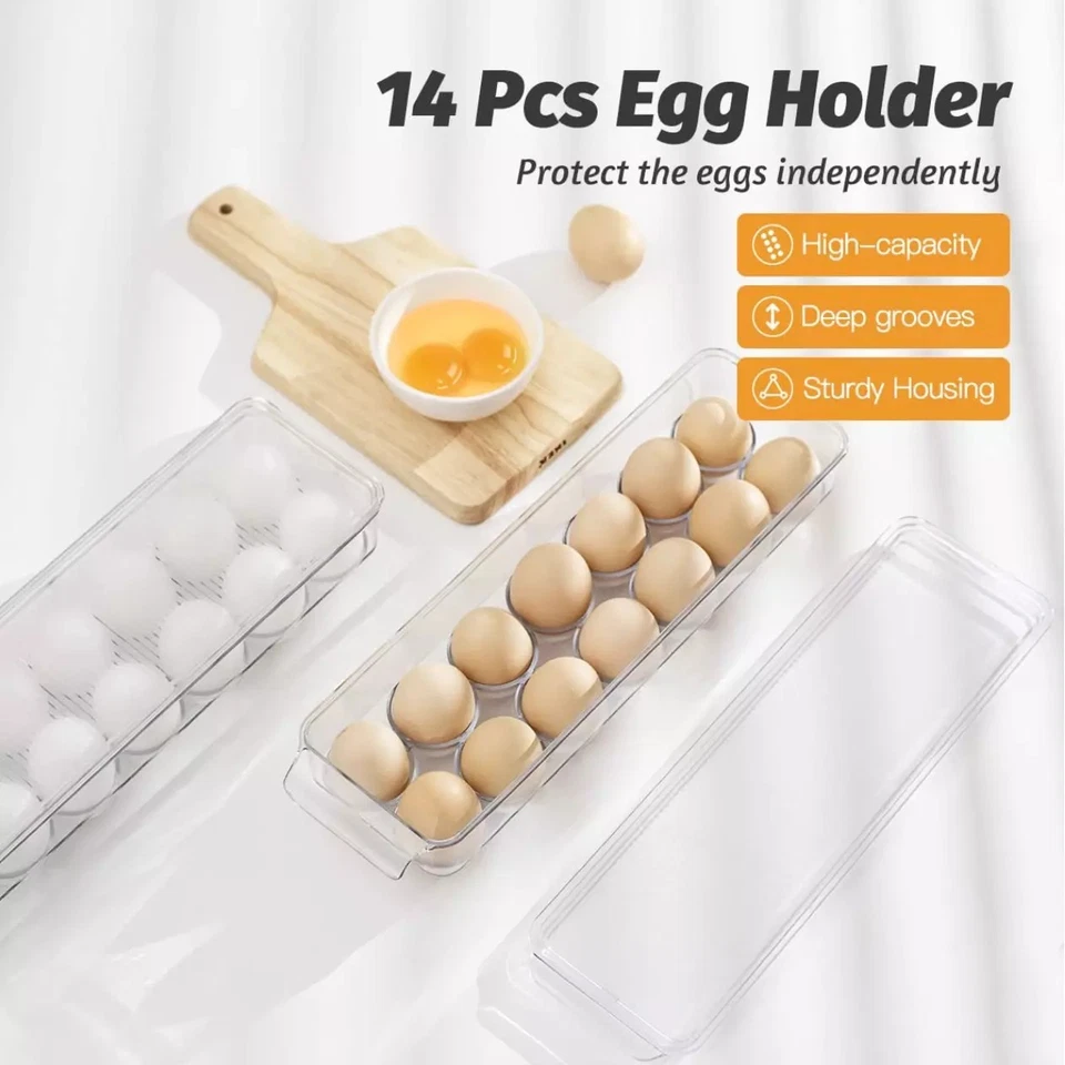 14,egg holder for fridge, Clear Plástic Egg, Dispensar Stackable, Eggs Organizer - Image 3 of 4