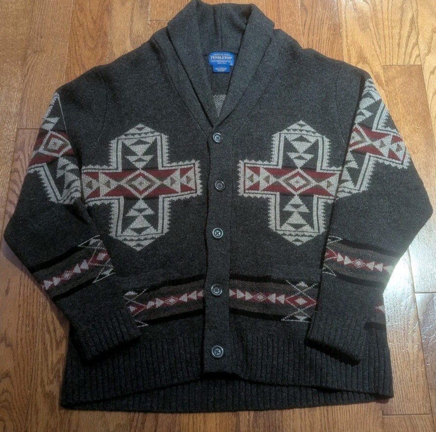 Pendleton Crossroads Gray & Red Buttoned Cardigan… - image 1