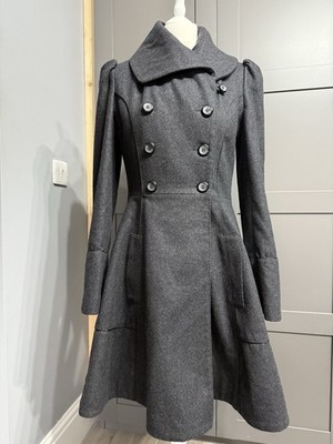 Topshop Grey Victorian Frock Coat Size 10 Wool Flared Skirt