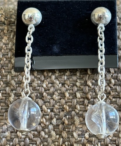 Vintage Post Style Resin Clear Ball Silver Plated Dangle Fashion Earrings - Picture 3 of 10