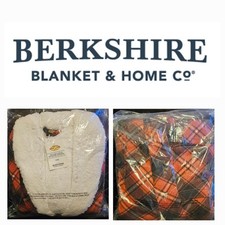   Berkshire Polar Fleece Printed Robe with Sherpa Reverse, Red Plaid, 1X    NEW   
