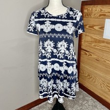 Show Me Your Mumu Em Floral Short Sleeve Mini Swing Dress Navy White Extra Small