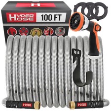 Best 100 ft Metal Garden Hose Set - No-Kink Durable 316 Stainless Steel, 10-W...