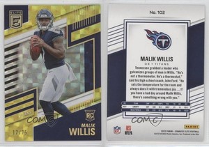 2022 Panini Donruss Elite Rookies Yellow /75 Malik Willis #102 Rookie RC