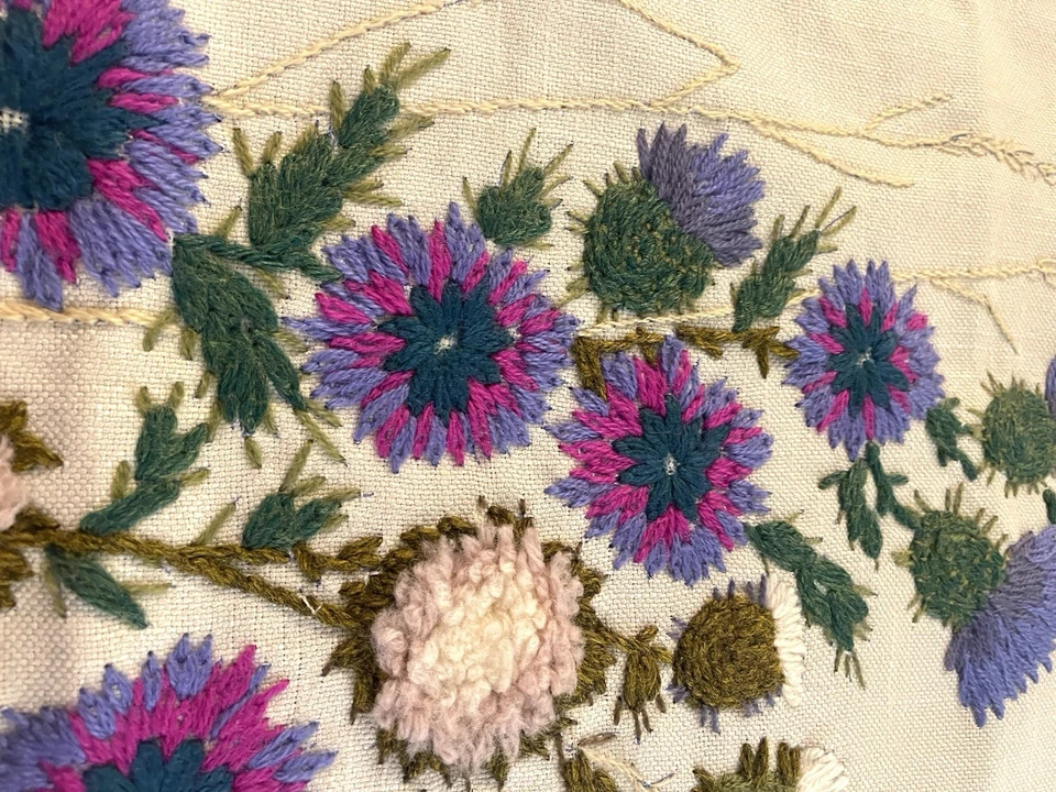 Vintage Lavender/Green Botanical Embroidery/ Crewel Art Framed 34”x16” - Image 4 of 4