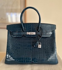 Hermes Birkin 35 Crocodile Blue Roi with 18K White Gold Pave Diamond Hardware