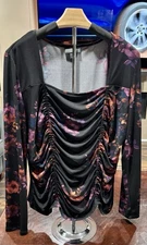 BOLD ELEMENTS CUT TO CURVE DARK FLORAL STRETCH JERSEY TOP XL FREE SHIPPING