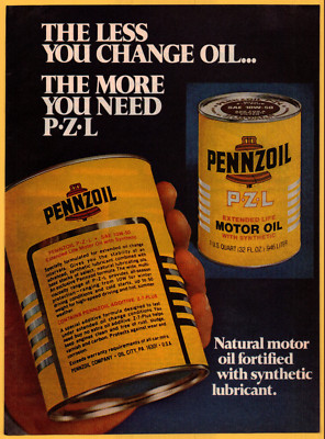 Pennzoil PZL Motor Oil Yellow Can - Print Ad / Poster Promo Art 1977