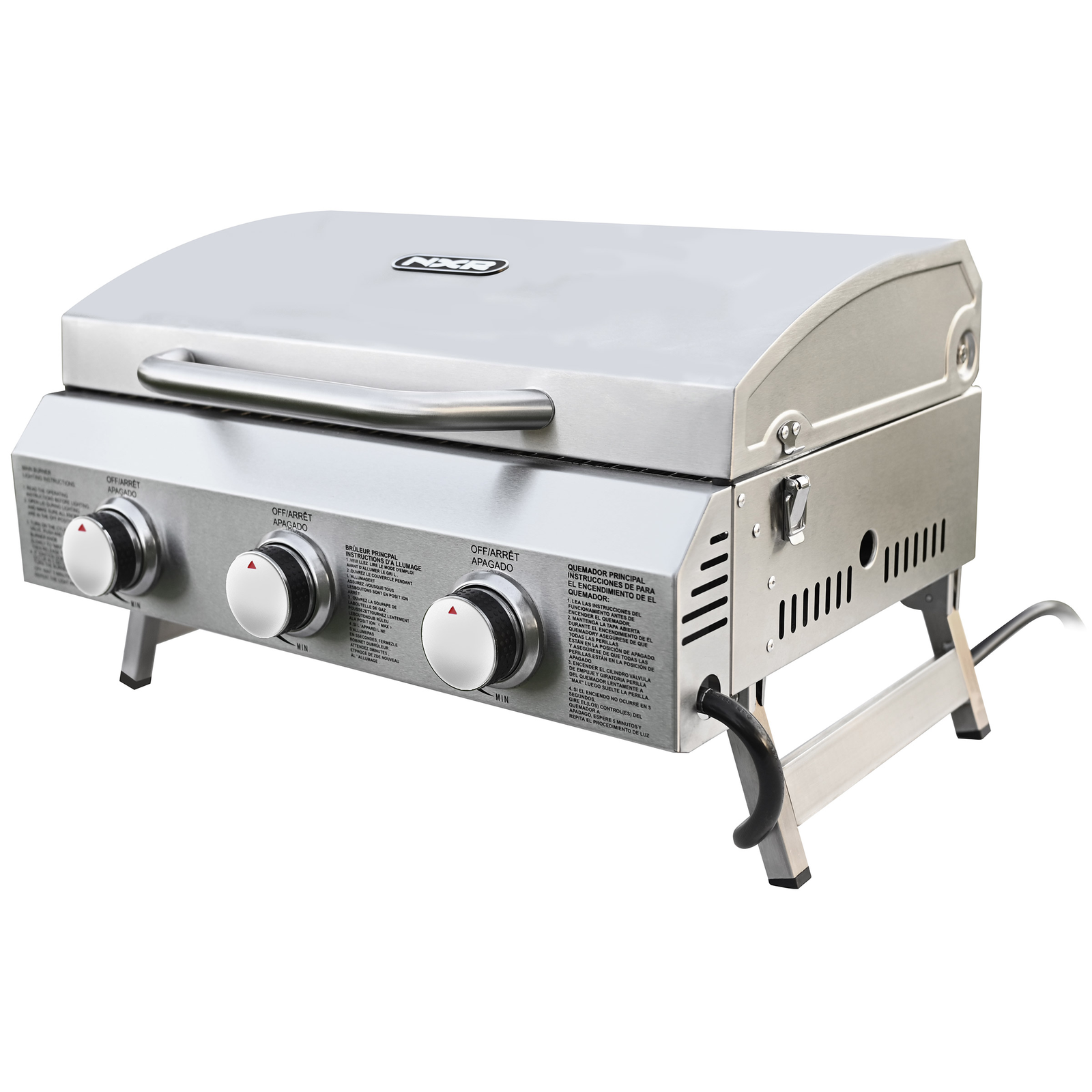 NXR 3-Burner Portable Gas Grill – Stainless Steel, 24,000 BTU, Propane, Camping
