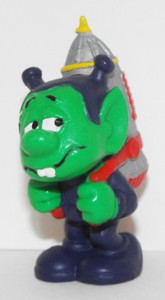 Green-and-Purple-Astrosnik-Rocket-on-Back-Vintage-2inch-Plastic-Figurine-Martian