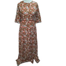 Ladies Red Floral Print ex Wallis Round Neck Boho Womens Dress Size 6 8-14-18
