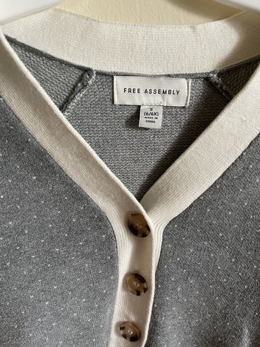 Girls Boxy Cropped Cardigan, Size S 6-6X Heather Gray +White Detail Button Front - Picture 5 of 6