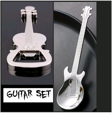 Gitarren-Set   geformter Metall-Teelöffel & Flaschenöffner, neue Alternative Rock Geschenke