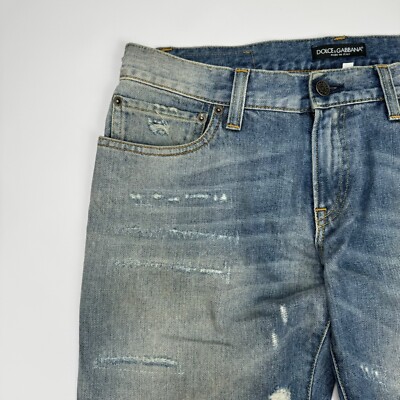 DOLCE & GABBANA LIGHT BLUE DISTRESSED COTTON ZIP FLY JEANS sz 46