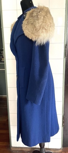 VTG 1930s Early 1940s Bright Royal Blue Wool Fox? Fur Asymmetric Coat M-L - Picture 7 of 16