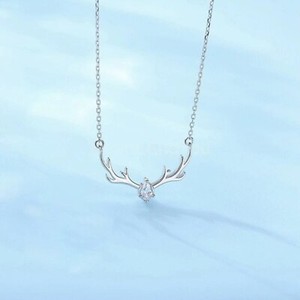 Authentic 1ct Pear Cut Moissanite Deer Antler Pendant with Chain White Gold Plated