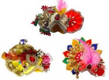 Handmade Laddu Gopal Ji/Kanha Ji Mukut/Pagdi  Pack of 3, Idol Size: 2 