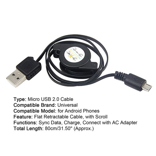 Chargeur de données de synchronisation par câble mâle rétractable micro USB A vers USB 2.0 B pour Android 10 - Photo 8 sur 12
