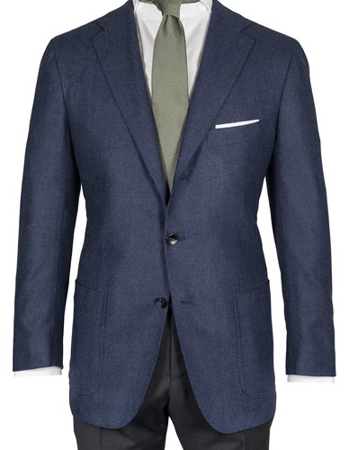 Chaqueta Kiton en azul zafiro jaspeado con fino estampado de espiga de lana virgen / Ka - Imagen 5 de 20