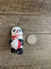 Vintage Hand Stitched Crochet Panda Christmas Ornament