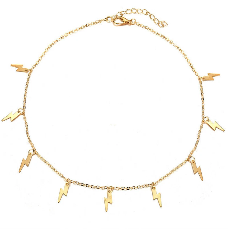 New Lightning Bolt Necklace Choker Necklace Jewelry Gold Tone