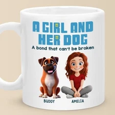 Personalized A Girl and Her Dog A Bond That Can't Be Broken Mug, Mothers Day