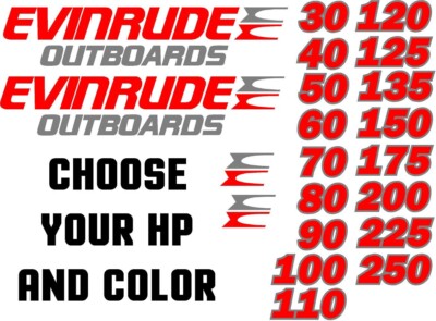 EVINRUDE BOAT MOTOR COWLING DECALS CUSTOM COLORS!!