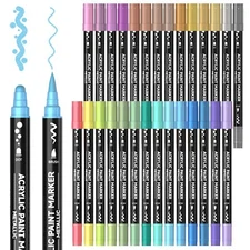 28 Metallic Colors Dual Tip Acrylic Paint Markers Brush Tip and Dot Tip Acryl...
