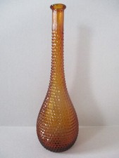 A Large 39 cms Vintage Empoli Amber Glass Genie Bottle Diamond Point Pattern