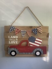 Land, Liberty  Love Red Truck Patriotic 4th Of July Wood Wall Hanging