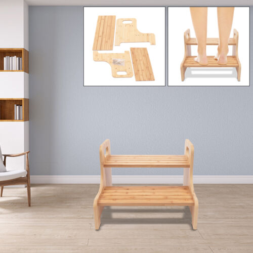 Stool Two Step Bamboo High Bed Steps Adults Stair Ladder Stools Benches Home - Picture 6 of 12