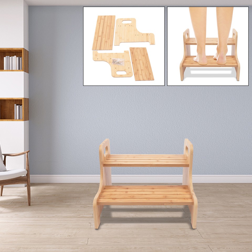 Bed Steps Stool 2Step Adult Stair Ladder Wooden For Kitchen Home Stool