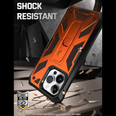 For iPhone 14 Pro Max Case [Work with Fingerprint ID] Cover Metallic Orange