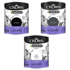 Crown Quick Dry Satin Paint Anthracite Wood & Metal Paints White, Grey, Black